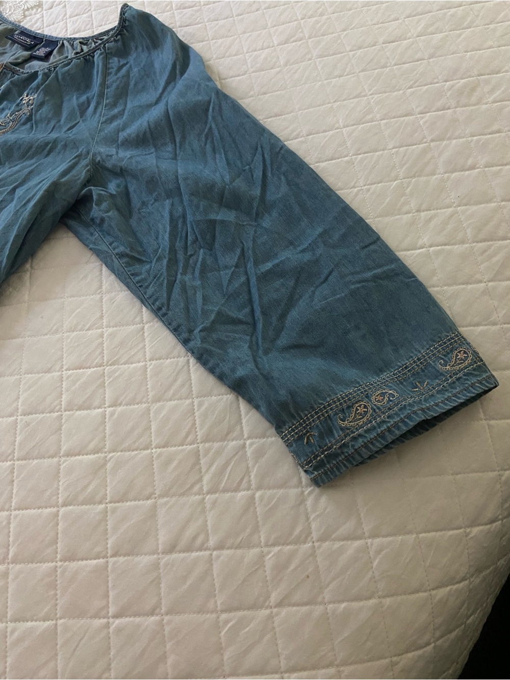 Vintage Sonoma Chambray Blue Embroidered Peasant Blouse Size Large - Picture 7 of 14